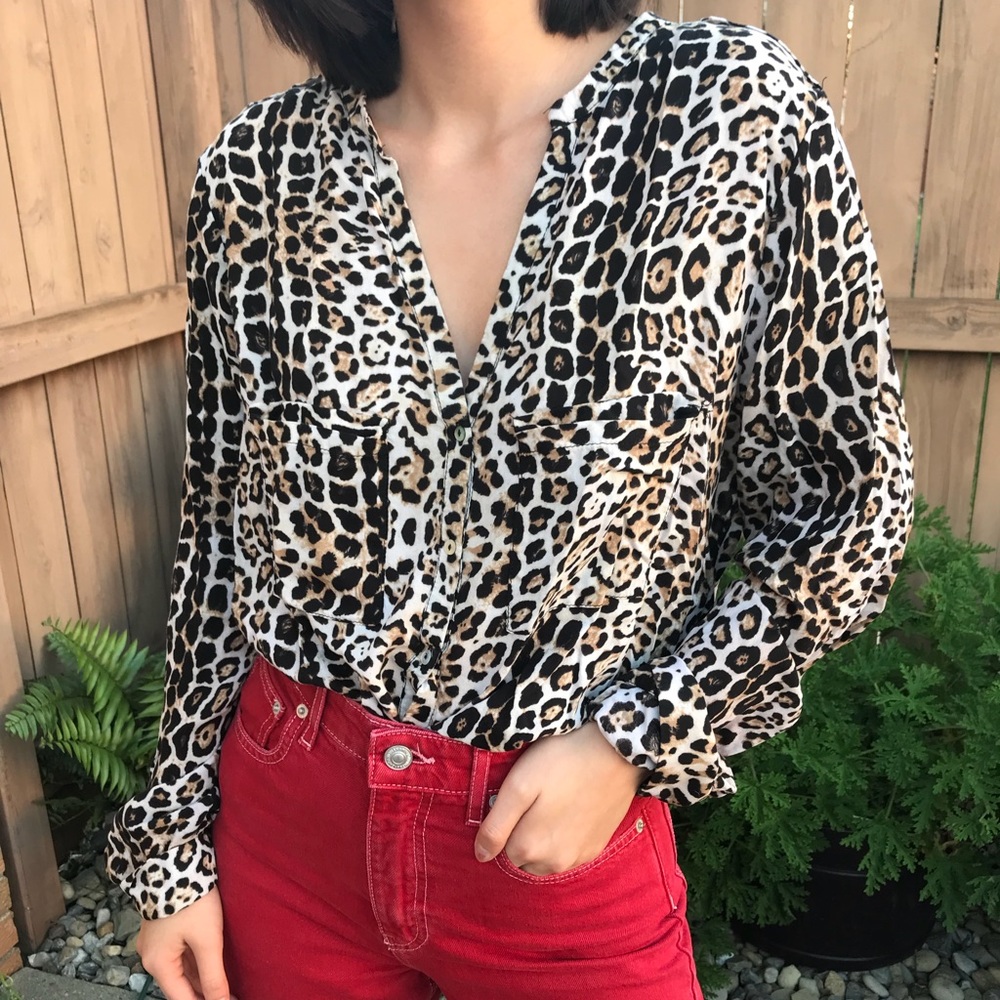 zara leopard print blouse